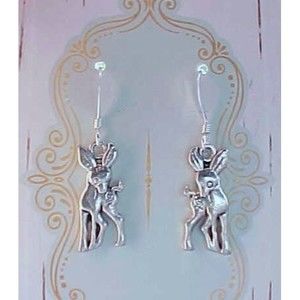 3 / $10 Small Spotted Bambi Fawn Deer Earrings Silver Charm Fall Autumn Handmade